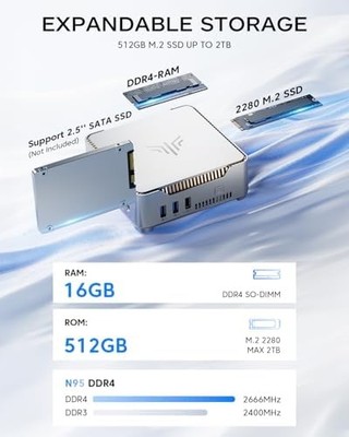 KAMRUI GK3Plus Mini PC — Intel N95, 16GB RAM, 512GB SSD, 4K Triple Display, WiFi/BT