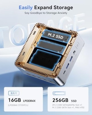 KAMRUI Pinova P2 Mini PC — AMD Ryzen 4300U, 16GB RAM, 256GB SSD, Triple 4K Display