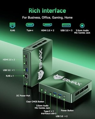 Bmax B6 Plus Mini PC — Intel Core i3-1000NG4, 12GB RAM, 512GB NVMe SSD, 4K Triple Display, Win 11 Pro