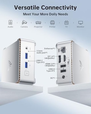 KAMRUI E2 Mini PC — Intel N150, 8GB RAM, 256GB SSD, 4K Triple Display, Win 11 Pro