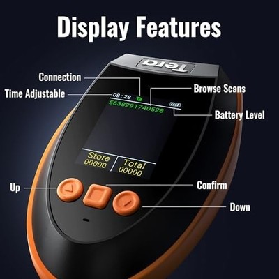 Tera HW0009 Pro Wireless Barcode Scanner — 1D/2D/QR with Screen & Keypad, Bluetooth/2.4G/USB