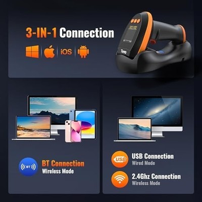 Tera HW0009 Pro Wireless Barcode Scanner — 1D/2D/QR with Screen & Keypad, Bluetooth/2.4G/USB