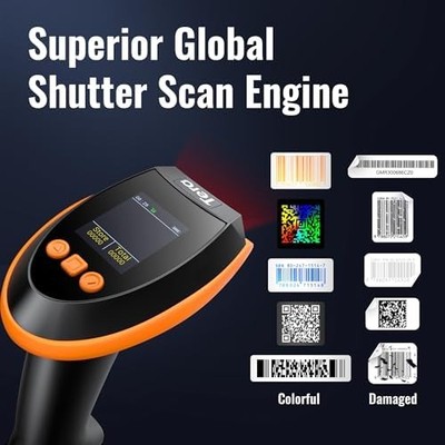 Tera HW0009 Pro Wireless Barcode Scanner — 1D/2D/QR with Screen & Keypad, Bluetooth/2.4G/USB