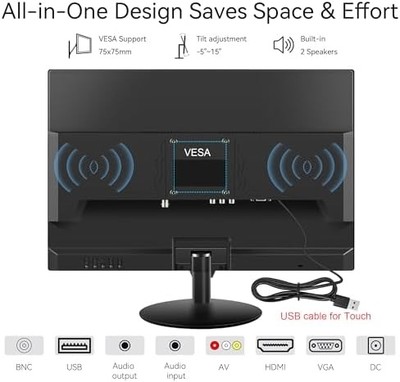 Thinlerain 19" Touchscreen Monitor — 1440x900, 10-Point Multi-Touch, HDMI/VGA/AV/BNC/USB, POS