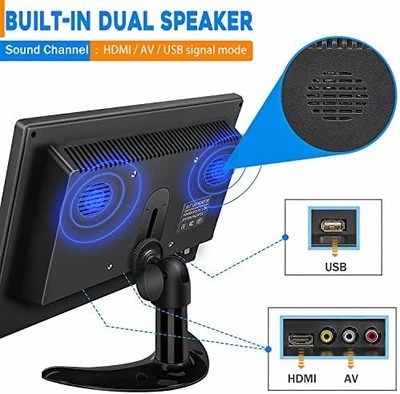 Haiway 10.1" Security Monitor — 1366x768, HDMI/VGA/BNC/USB, Built-in Speakers, Remote