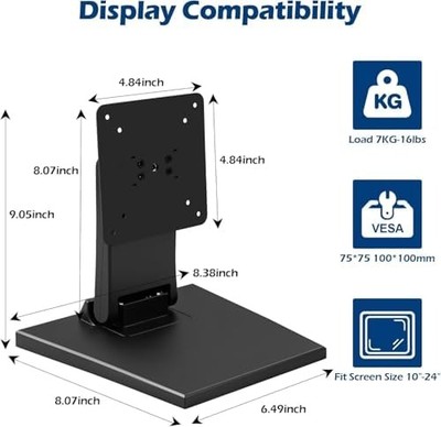 WEARSON Adjustable Monitor/LCD Desk Stand — Folding Metal, VESA 75x75 & 100x100 (WS-03A2)