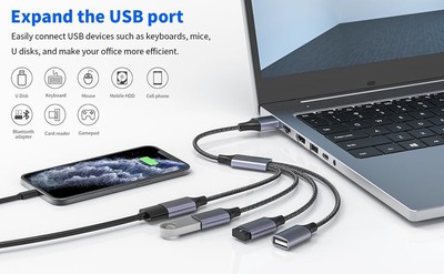 MOGOOD 4-in-1 USB Splitter Cable — 4-Port USB 2.0 Hub, 2-Pack