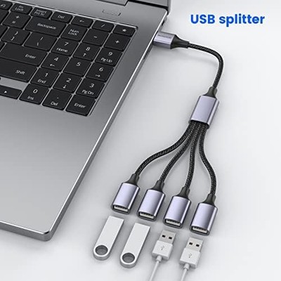 MOGOOD 4-in-1 USB Splitter Cable — 4-Port USB 2.0 Hub, 2-Pack