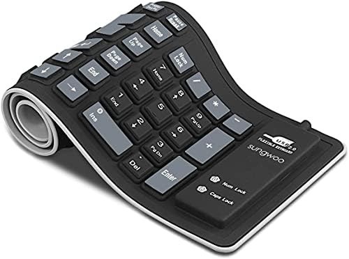 sungwoo Foldable Silicone Keyboard — USB Wired, Waterproof Rollup, Black/Grey