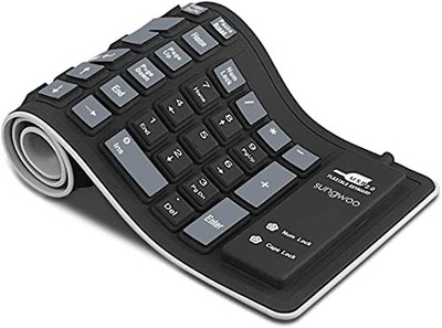 sungwoo Foldable Silicone Keyboard — USB Wired, Waterproof Rollup, Black/Grey