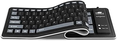 sungwoo Foldable Silicone Keyboard — USB Wired, Waterproof Rollup, Black/Grey