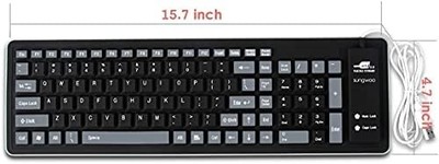 sungwoo Foldable Silicone Keyboard — USB Wired, Waterproof Rollup, Black/Grey