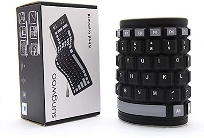 sungwoo Foldable Silicone Keyboard — USB Wired, Waterproof Rollup, Black/Grey