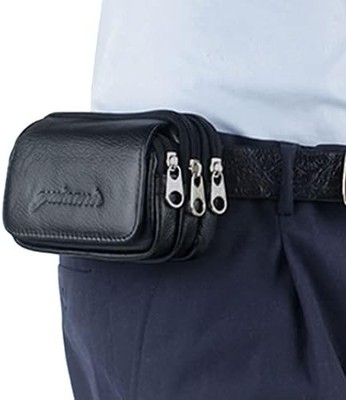 Leather Phone Waist Pack — Belt Holster Pouch, 3-Pocket, Outdoor Travel