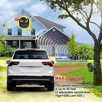 Wireless Driveway Alarm — 1/2 Mile Range, Outdoor Motion Sensor, 1 Receiver + 4 Sensors