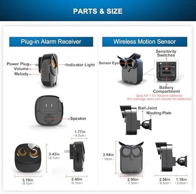 Wireless Driveway Alarm — 1/2 Mile Range, Outdoor Motion Sensor, 1 Receiver + 4 Sensors