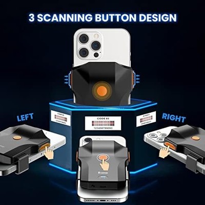 Eyoyo 1D Bluetooth Barcode Scanner — Phone Back-Clip, Wireless, Battery Indicator