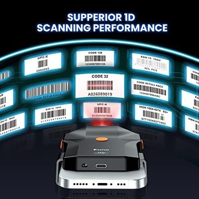 Eyoyo 1D Bluetooth Barcode Scanner — Phone Back-Clip, Wireless, Battery Indicator