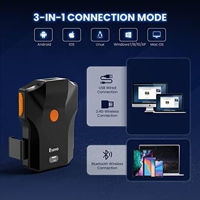 Eyoyo 1D Bluetooth Barcode Scanner — Phone Back-Clip, Wireless, Battery Indicator