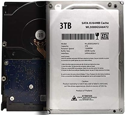 WL 3TB 7200RPM SATA III Internal Hard Drive — 64MB Cache, for RAID/NAS/DVR/Desktop