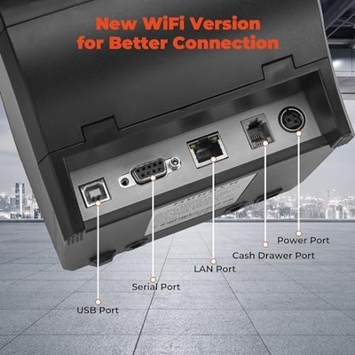 MUNBYN WiFi Thermal Receipt Printer — 80mm, USB/LAN/RS232, Cash Drawer Support