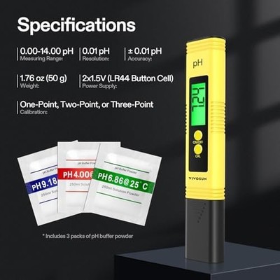 VIVOSUN Digital pH Meter — Pen Type, 0.01pH Accuracy, UL Certified
