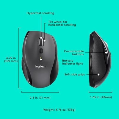 Logitech M705 Marathon Wireless Mouse — 2.4GHz, 5 Buttons, 3-Year Battery