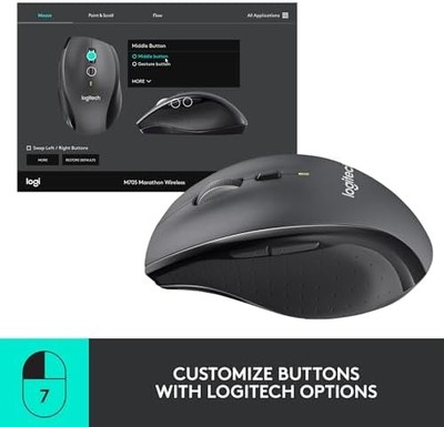 Logitech M705 Marathon Wireless Mouse — 2.4GHz, 5 Buttons, 3-Year Battery