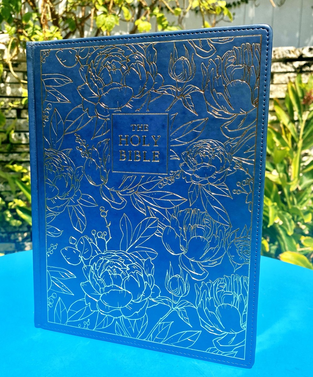 Navy Blue Gold Flower Print Journal Large Bible Kjv