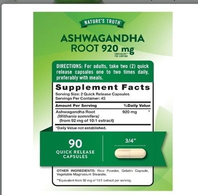 Nature's Truth Ashwagandha Capsules | 920 mg (30s)