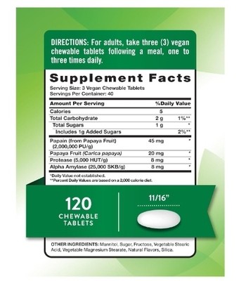 Nature's Truth Papaya Enzyme Chewable Tablets (30s)