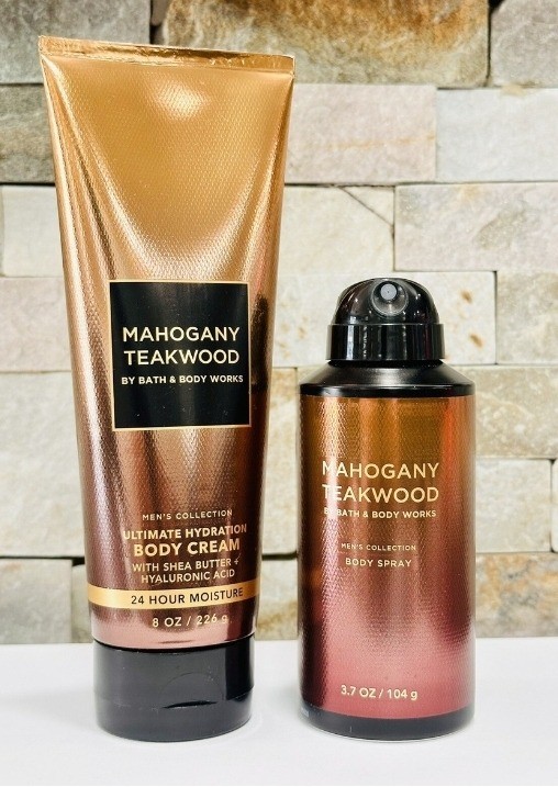 Bath & Body Works Mahogany Teakwood Body Spray, Body Cream Set