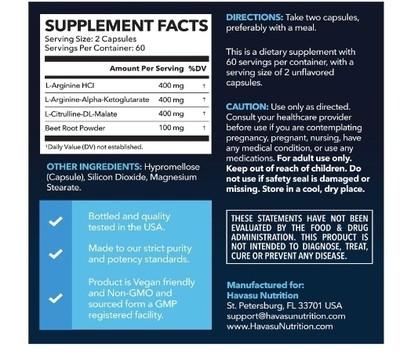 L-Arginine Capsules with L-Citrulline - Nitric Oxide Supplement (30s)