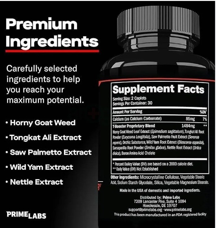 Prime Labs - Men's Testosterone Booster - Stamina, Endurance, & Strength Booster (30s)