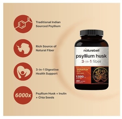 NatureBell Psyllium Husk Capsules 1500mg (30s)