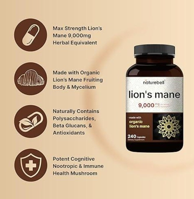 Lions Mane Mushroom Supplement Capsules 9,000mg (30s)