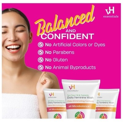 vH essentials, Ph Balanced Daily Feminine Wash, Tea Tree Oil & Prebiotic,