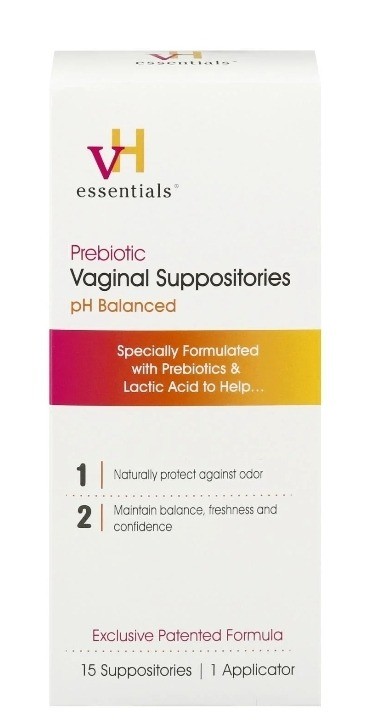 vH essentials Prebiotic PH Balanced Vaginal Suppositories Box,