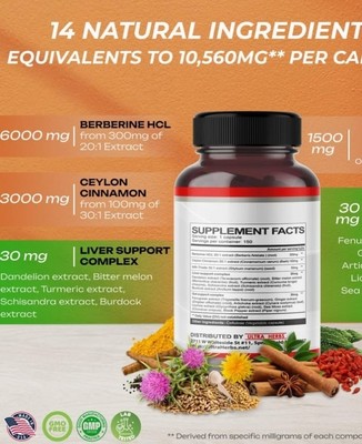 Ultraherb Berberine with Cinnamon, Milk Thistle (30s)