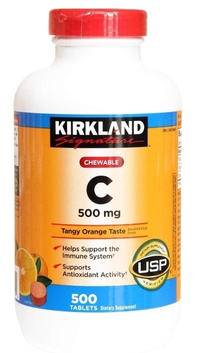 Kirkland Vitamin C (500 mg), 500-Count, Tangy Orange, Chewable Tablets (30s)
