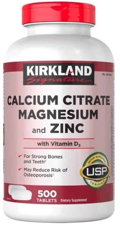Kirkland Signature Calcium Citrate, Magnesium and Zinc, 500 Tablets (30s)